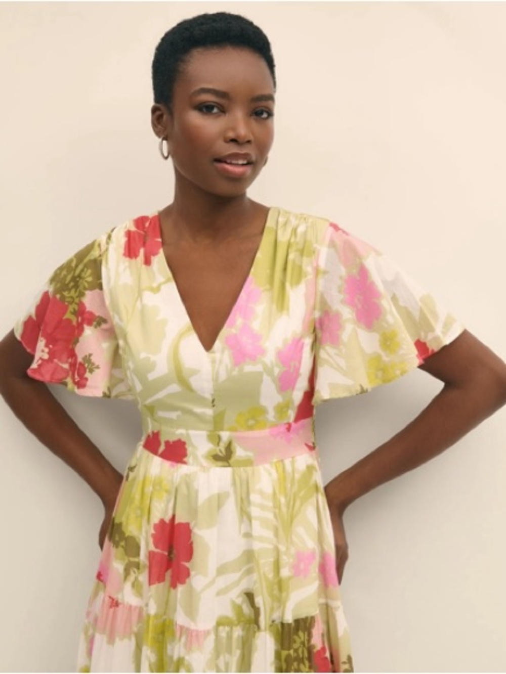 Brooks Brothers Pink and Green Floral Tiered Midi Dress - Picture 2 of 4
